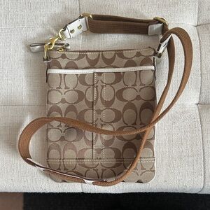 Coach Khaki and Cream Signature Crossbody Bag